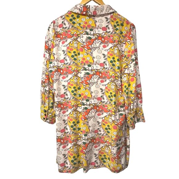 Natural Life Tunic Shirt Short Dress Size XL Button Up Yellow Pink Floral Boho - Picture 3 of 5